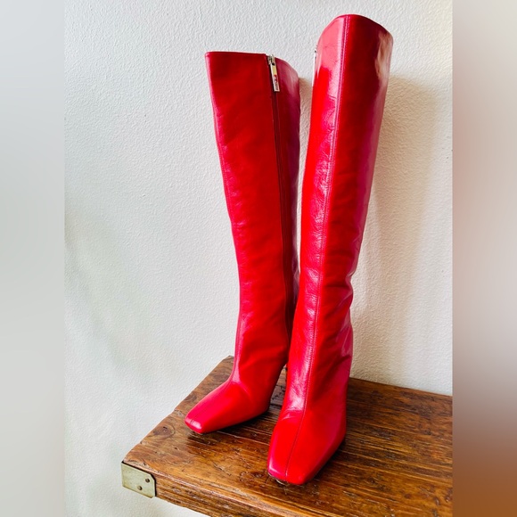 New! Zara Red Leather Knee-High Boots Women’s EU Size 39 - Picture 7 of 13